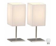 2er Set Tisch Lampen Textil Lese Beleuchtungen Chrom Leuchten weiß im Set inklusive LED Leuchtmittel