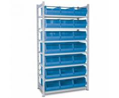 Verzinktes Steckregal, bestückt mit 21 Sichtlagerkästen LB 2T Farbe blau LxBxH 500 x 300 x 200 mm, 7 Böden, Regalmaße HxBxT 2000 x 1070 x 515 mm
