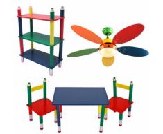 Kinder Möbel Set Decken Ventilator einstellbar Tisch Gruppe Massiv Holz Steh Regal Bunt Stift Optik Bleistift Kindermöbel