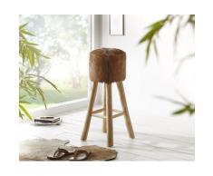 DELIFE Barstuhl Koza 77x36 cm Ziegenfell Braun Teakholz, Sitzhocker / Sitzwürfel