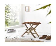 DELIFE Klapphocker Koza 46x40 Braun Ziegenfell Teak, Sitzhocker / Sitzwürfel
