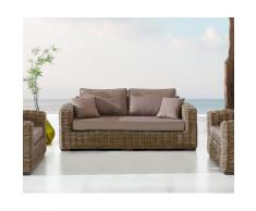 DELIFE Lounge-Sofa Nizza 180x95 cm Rattan grau mit braunen Kissen 2-Sitzer, Loungemöbel