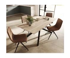 DELIFE Esszimmergruppe Adesso 180x90 Eicheoptik Schweizer Kante Mittelfuß + 4 Stühle Braun Vintage, Esstischgruppen