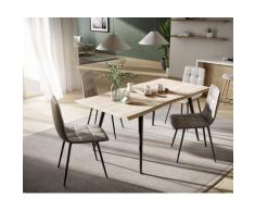 DELIFE Esszimmergruppe Adesso 140x90 Eicheoptik Baumkante 4-Fuß + 4 Stühle Taupe Vintage, Esstischgruppen