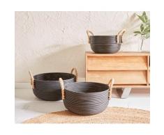 DELIFE Körbe 3er rund Keke Ø 45 cm Schwarz-Natur aus Rattan, Dekoartikel
