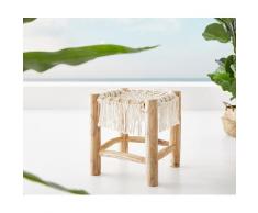 DELIFE Sitzhocker Melania 40x40 cm Teak Natur mit Makramee, Sitzhocker / Sitzwürfel