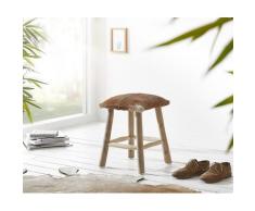 DELIFE Sitzhocker Koza 35x35 cm Ziegenfell Braun Teakholz, Sitzhocker / Sitzwürfel