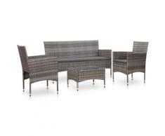 vidaXL 4-tlg. Garten-Lounge-Set mit Auflagen Poly Rattan Grau