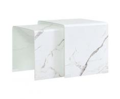 vidaXL Satztische 2 Stk. Weiß Marmor-Effekt 42×42×41,5 cm Hartglas