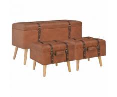 vidaXL Hocker mit Stauraum 3 Stk. Hellbraun Kunstleder