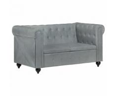 vidaXL Chesterfield-Sofa 2-Sitzer Grau Echtleder