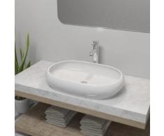 vidaXL Bad-Waschbecken mit Mischbatterie Keramik Oval Weiß
