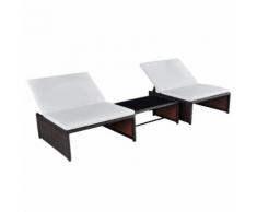 vidaXL Sonnenliegen 2 Stk. mit Tisch Poly Rattan Braun