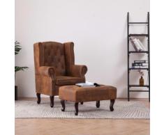 vidaXL Chesterfield-Sessel und Fußhocker Braun Wildleder-Optik