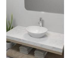 vidaXL Bad-Waschbecken mit Mischbatterie Keramik Oval Weiß