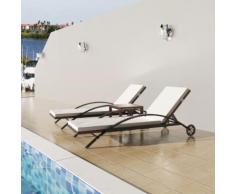 vidaXL Sonnenliegen mit Tisch Poly Rattan Braun