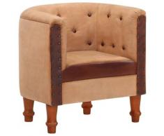 vidaXL Sessel Braun Echtleder und Massivholz Mango