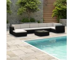 vidaXL 8-tlg. Garten-Lounge-Set mit Auflagen Poly Rattan Schwarz