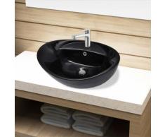 vidaXL Keramik Waschbecken Hahnloch/Überlaufloch schwarz oval