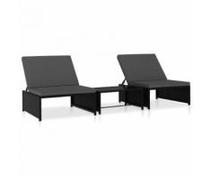vidaXL Sonnenliegen 2 Stk. mit Tisch Poly Rattan Schwarz