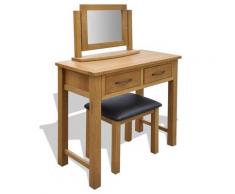 vidaXL Frisiertisch mit Hocker Massivholz Eiche
