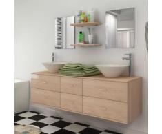 vidaXL 7-tlg. Badmöbel und Waschbecken Set Beige