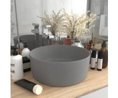 vidaXL Luxuriöses Waschbecken Rund Matt Hellgrau 40x15 cm Keramik
