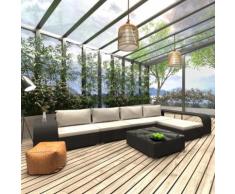 vidaXL 8-tlg. Garten-Lounge-Set mit Auflagen Poly Rattan Schwarz