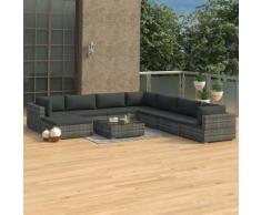 vidaXL 9-tlg. Garten-Lounge-Set mit Auflagen Poly Rattan Grau