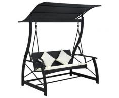 vidaXL Hollywoodschaukel 3-Sitzer mit Dach Poly Rattan Schwarz