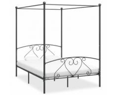 vidaXL Himmelbett-Gestell Grau Metall 140 x 200 cm