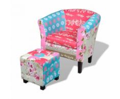 vidaXL Französischer Sessel mit Fußhocker Patchwork-Design