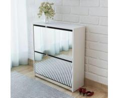vidaXL Schuhschrank mit 2 Fächern Spiegel Weiß 63x17x67 cm