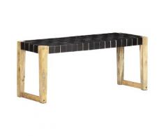 vidaXL Bank 110 cm Schwarz Echtleder und Massivholz Mango