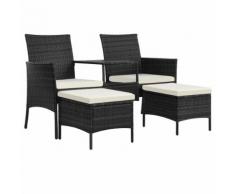vidaXL 2-Sitzer-Gartensofa mit Tisch & Hocker Poly Rattan Schwarz