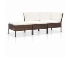 vidaXL 3-tlg. Garten-Lounge-Set mit Auflagen Poly Rattan Braun