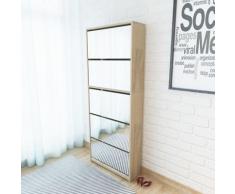 vidaXL Schuhschrank mit 5 Fächern Spiegel Eiche 63×17×169,5 cm