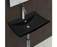 vidaXL Luxuriöses Keramik-Waschbecken rechteckig mit Überlauf & Hahnloch schwarz
