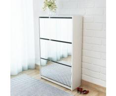 vidaXL Schuhschrank mit 3 Fächern Spiegel Weiß 63x17x102,5 cm