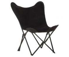 vidaXL Butterfly-Sessel Klappbar Schwarz Echtleder