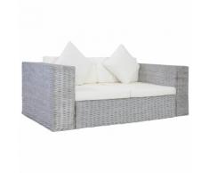 vidaXL 2-Sitzer-Sofa mit Polstern Grau Natürliches Rattan