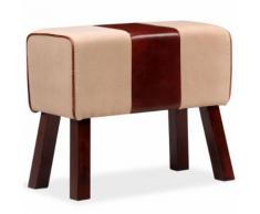 vidaXL Sitzbank Echtleder und Segeltuch Beige und Braun 60x30x50 cm