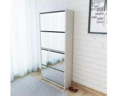vidaXL Schuhschrank mit 4 Fächern Spiegel Weiß 63×17×134 cm
