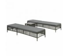 vidaXL Sonnenliegen 2 Stk. mit Tisch Poly Rattan Grau