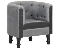vidaXL Sessel Schwarz Echtleder und Massivholz Mango