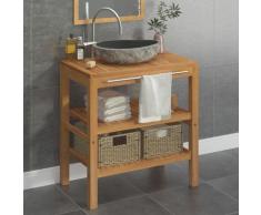 vidaXL Waschtischunterschrank Teak Massiv mit Flussstein Waschbecken