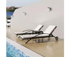 vidaXL Sonnenliegen mit Tisch Poly Rattan Schwarz