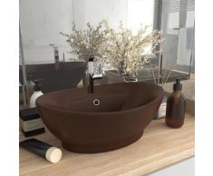 vidaXL Waschbecken Überlauf Oval Matt Dunkelbraun 58,5x39cm Keramik