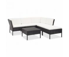 vidaXL 6-tlg. Garten-Lounge-Set mit Auflagen Poly Rattan Schwarz