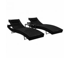 vidaXL Sonnenliegen 2 Stk. mit Tisch Poly Rattan und Textilene Schwarz